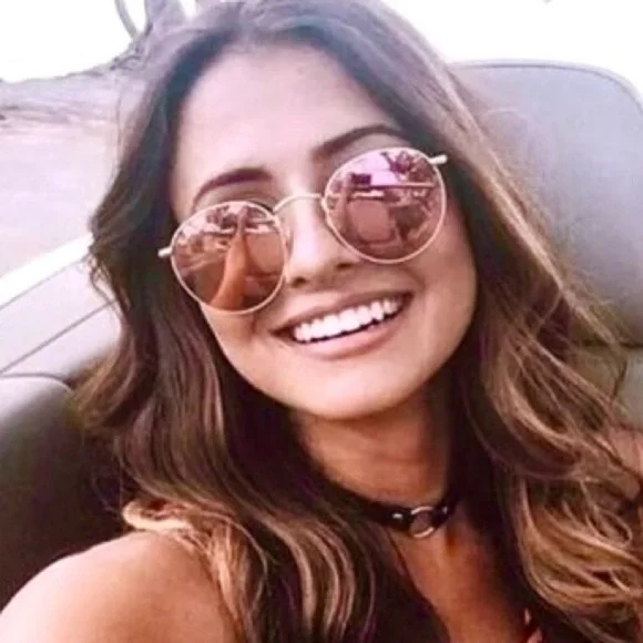Round Lens Ray-Ban Sunglasses Pink Mirror Lens Matte Gold  display picture 3